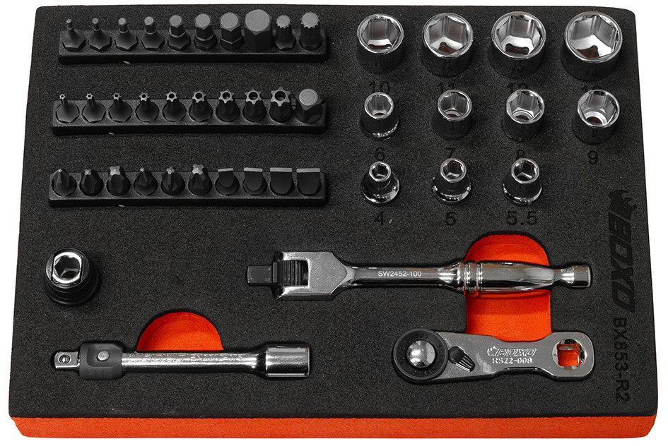 45 Pc 1/4" Dr. 6PT Socket Set 60 Teeth Ratchet