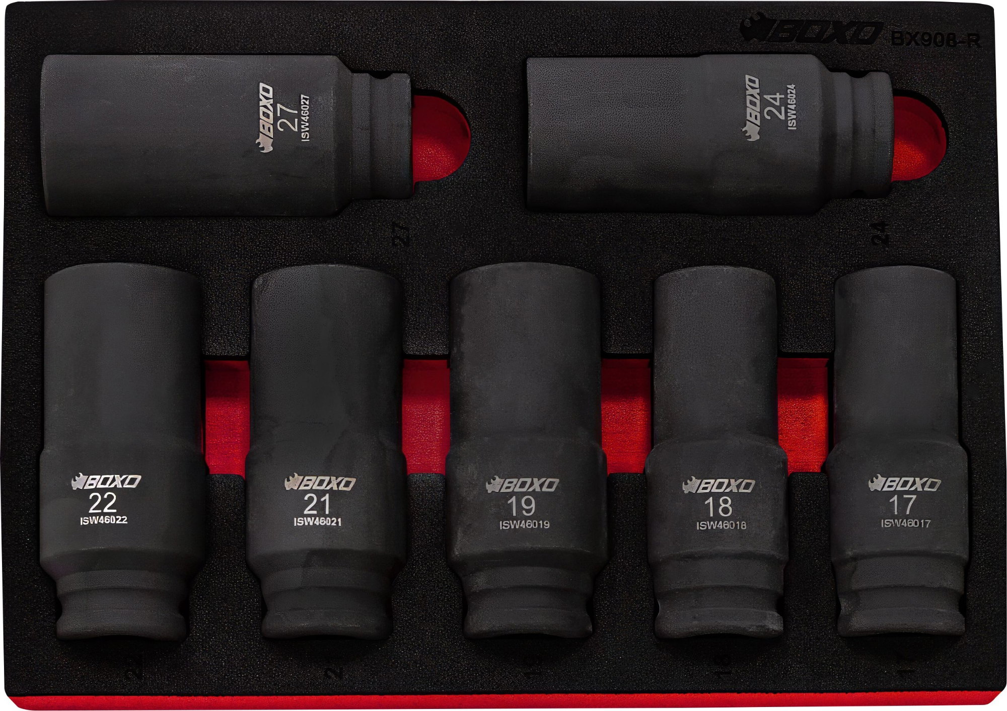 7pcs 1/2"Dr. 6pt Weighted Impact Socket Set