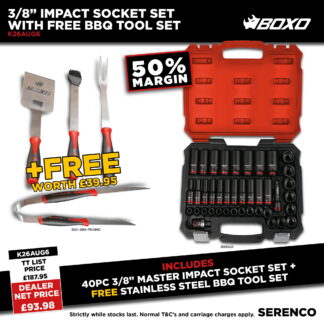 K26AUG6 - 3/8" Impact Socket Set With Free BBQ Tool Set