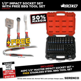 K26AUG7 - 1/2" Impact Socket Set With Free BBQ Tool Set