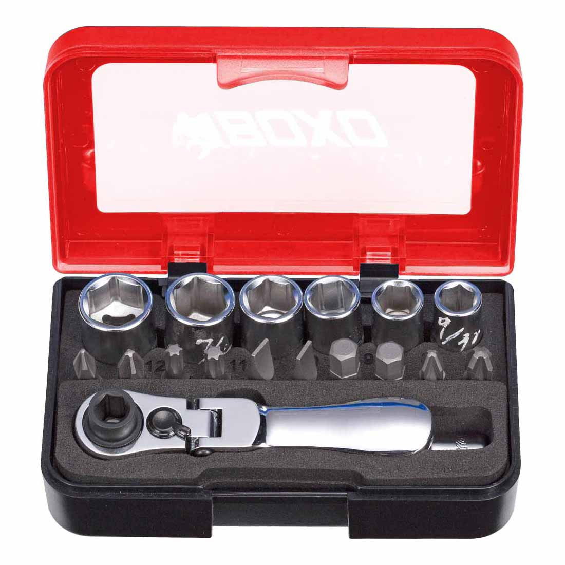 18 Pc 1/4" Socket Set with 1/4" Flex Dual Function Ratchet