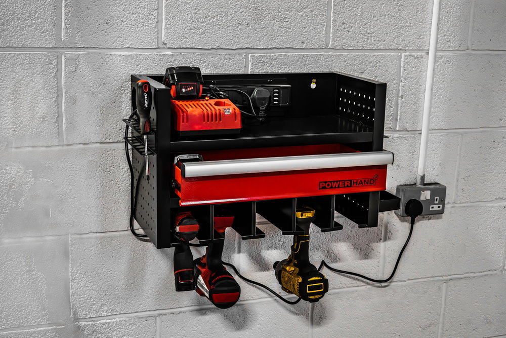 Powertool Storage Rack single drawer w/ Power Bank + USB - Image 4