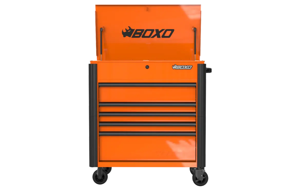 37" 5 Drawer Service Cart - Orange w/ Black Trim - Image 2