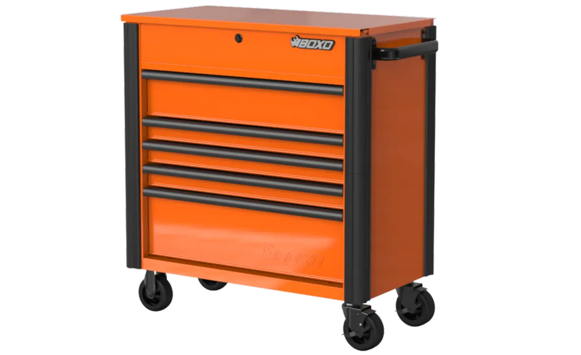 37" 5 Drawer Service Cart - Orange w/ Black Trim - Image 3