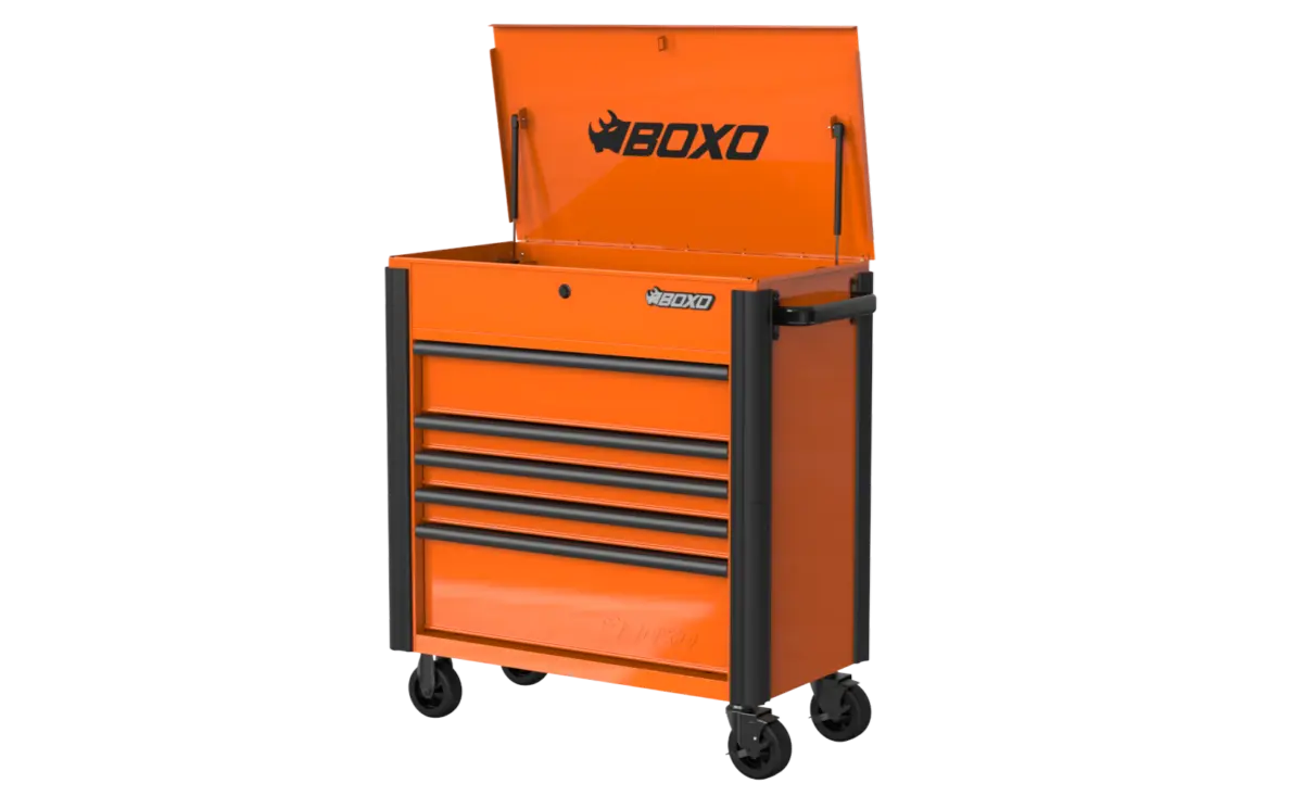 37" 5 Drawer Service Cart - Orange w/ Black Trim - Image 4