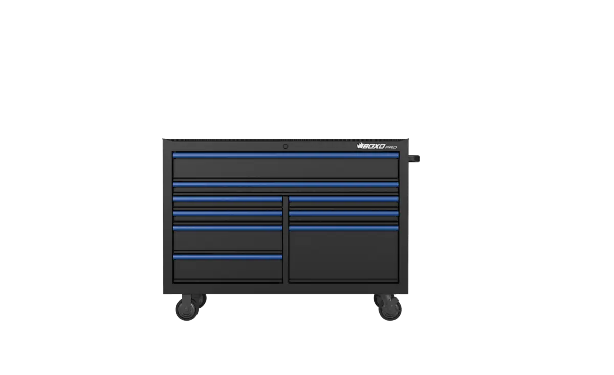 53 Inch 9 Drawer Roll Cabinet Matt Black With Trim Colour Options