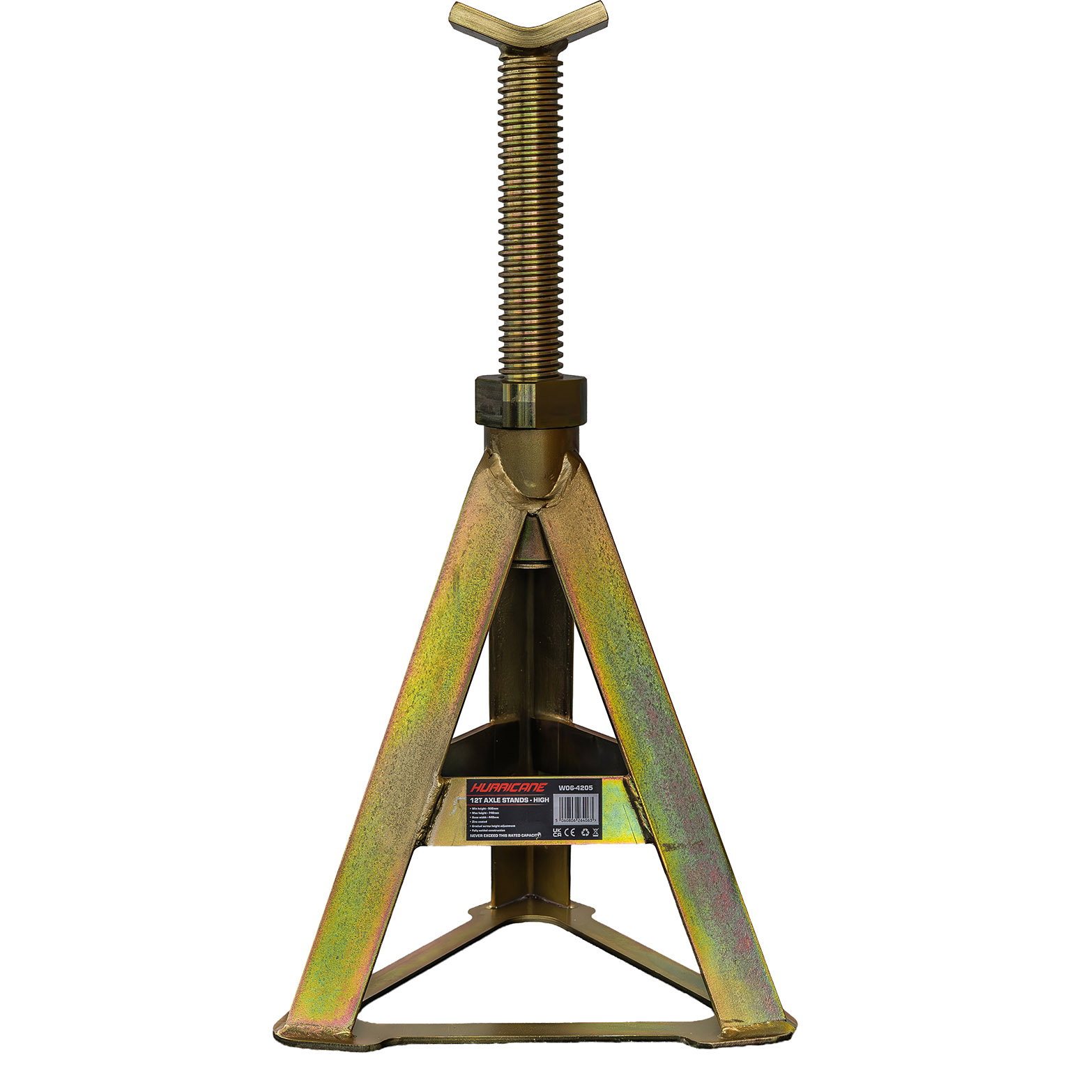 Hurricane 12T Axle Stand 505-740mm - Single Zinc Coated