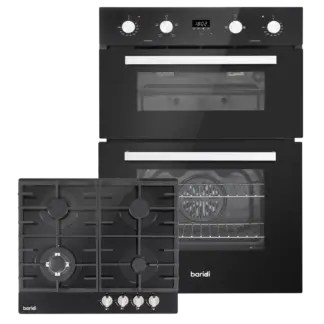 Baridi 72cm Built-Under Double Oven & Black Glass Gas Hob Appliance Bundle – 60cm Wide [DH449]