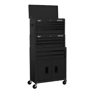 American PRO® Topchest, Mid-Box Tool Chest & Rollcab Stack 9 Drawer - Black [AP2200BKSTACK]