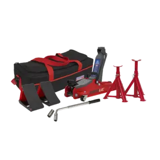 Low Entry Short Chassis Trolley Jack & Accessories Bag Combo, 2 Tonne - Red [1020LEBAGCOMBO]