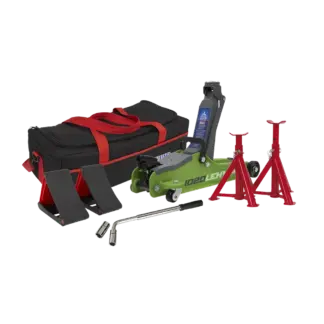 Low Entry Short Chassis Trolley Jack & Accessories Bag Combo, 2 Tonne - Green [1020LEHVBAGCOMBO]