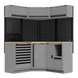 Superline PRO® Black Edition Modular Corner Storage System with Rubber Wood Worktop 1.54m [APMSBESTACK06W]