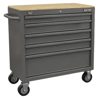 American PRO® Mobile Workstation with Wooden Worktop 5 Drawer - Grey [APMWS1G]