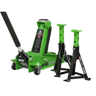 Trolley Jack with Super Rocket Lift 3 Tonne & Axle Stands (Pair) 3 Tonne Capacity per Stand - Green [3015CXHV]