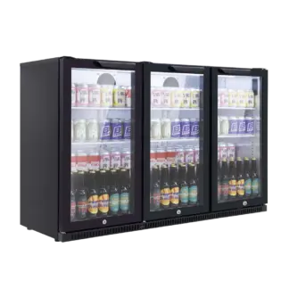 Baridi Back Bar Drinks Fridge/Cooler with Triple Hinged Door & Security Lock 307L - Black [DH336]