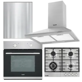 Kitchen Appliance Bundle – Integrated Fan-Assisted Oven, Stainless Steel Gas Hob, Chimney Cooker Hood & Stainless Steel Splashback – 60cm [DH390]