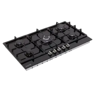 Baridi 90cm Gas Hob Black Glass with 5 Burners, Cast Iron Supports & Auto Ignition 11kW [DH383]