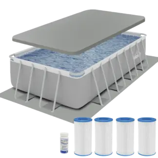 Dellonda Deluxe Steel Frame Swimming Pool with Filter Pump 18ft, Top Cover, Ground Sheet & Additional Filters [DL140]