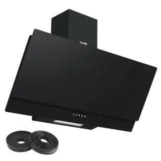 Baridi Angled Chimney Cooker Hood with Carbon Filters & LED Lamp 90cm, Energy Class A - Black Glass [DH106]