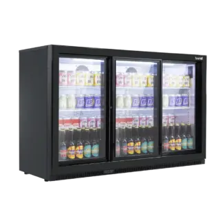 Baridi Back Bar Drinks Fridge/Cooler with Triple Sliding Door & Security Lock 307L - Black [DH337]