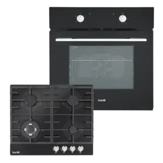 Baridi Integrated Fan-Assisted Oven & Black Glass Gas Hob Appliance Bundle - 60cm [DH446]