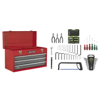 American PRO® Tool Chest 3 Drawer with 93pc Tool Kit - Red/Grey [AP9243BBCOMBO]
