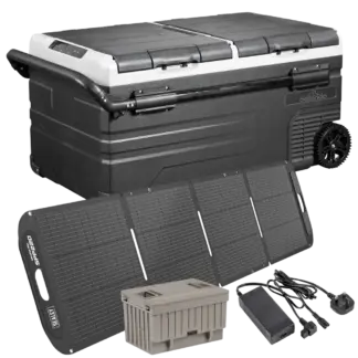 Dellonda Portable Fridge Freezer/Cool Box 95L with 11.1V Portable Battery, AC/DC 230V Adaptor & 220W Solar Panel [DL177]