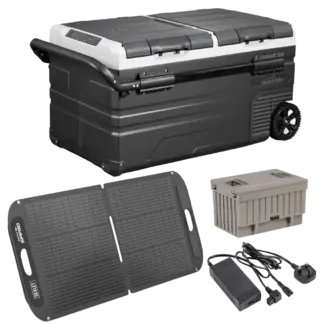 Dellonda Portable Fridge Freezer/Cool Box 75L with 11.1V Portable Battery, AC/DC 230V Adaptor & 110W Solar Panel [DL174]