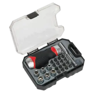 Premier Fine Tooth Stubby Ratchet Screwdriver Socket & Bit Set 24pc [AK64906]