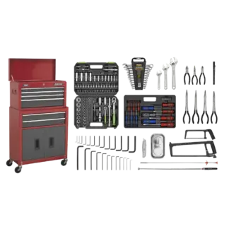 American PRO® Topchest & Rollcab Combination 6 Drawer with 170pc Tool Kit - Red/Grey [AP2200BBCOMBO]