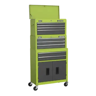 American PRO® Topchest, Mid-Box Tool Chest & Rollcab 9 Drawer Stack - Green [AP2200BBHVSTACK]