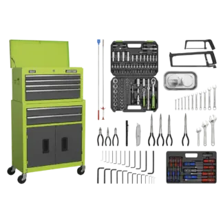 American PRO® Topchest & Rollcab Combination 6 Drawer with 170pc Tool Kit - Green/Grey [AP2200COMBOHV]