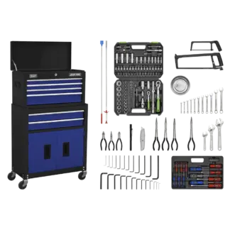 American PRO® Topchest & Rollcab Combination 6 Drawer with 170pc Tool Kit - Blue/Black [AP22BCOMBO]