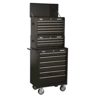 American PRO® Topchest, Mid-Box Tool Chest & Rollcab Stack 14 Drawer - Black [AP22BSTACK]