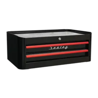 Premier™ Retro Style Mid-Box Tool Chest 2 Drawer - Black with Red Anodised Drawer Pulls [AP28102BR]
