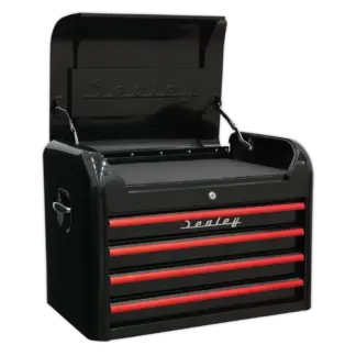 Premier™ Retro Style Topchest 4 Drawer - Black with Red Anodised Drawer Pulls [AP28104BR]