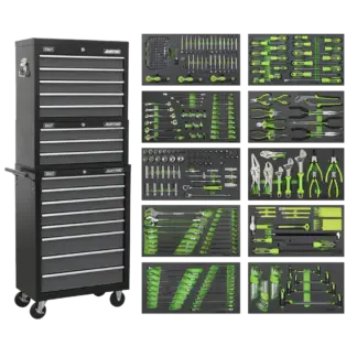 Tool Chest Combination 16 Drawer with Ball-Bearing Slides - Black/Grey & 398pc Tool Kit [AP35TBCOMBO]