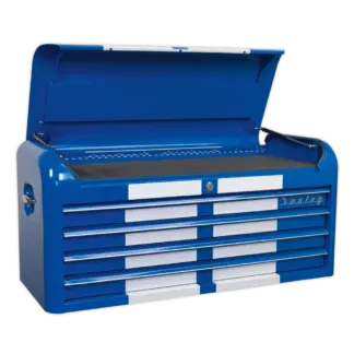 Premier™ Retro Style Wide Topchest 4 Drawer - Blue with White Stripes [AP41104BWS]