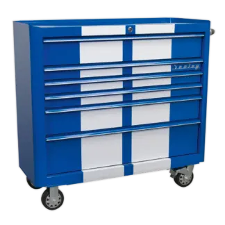 Premier™ Retro Style Wide Rollcab 6 Drawer - Blue with White Stripes [AP41206BWS]