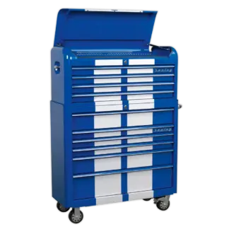 Premier™ Retro Style Wide Topchest & Rollcab Combination 10 Drawer Blue with White Stripes [AP41COMBOBWS]