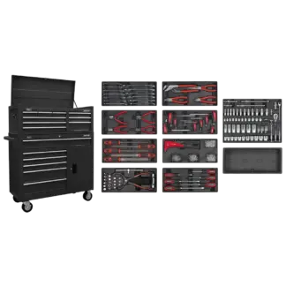 American PRO® Topchest & Rollcab Combination 15 Drawer with 117pc Tool Kit - Black [AP41STACKBCOMBO]