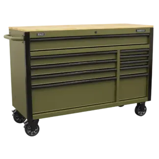 Superline PRO® Mobile Trolley with Wooden Worktop & Power Bar 10 Drawer 1320mm [AP5210KBE]