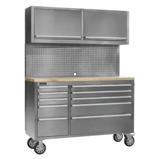 Premier™ Mobile Stainless Steel Tool Cabinet 10 Drawer with Backboard & 2 Wall Cupboards [AP5520SS]