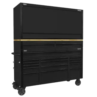 Superline PRO® Black Edition Mobile Trolley with Wooden Worktop 15 Drawer, Hutch & 2 Drawer Riser 1549mm [AP6215BECOMBO1]