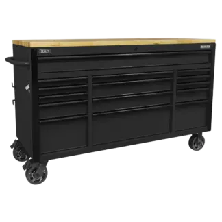 Superline PRO® Black Edition Mobile Trolley with Wooden Worktop 15 Drawer 1549mm [AP6215BE]
