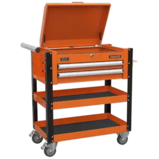 Superline PRO® Heavy-Duty Mobile Tool & Parts Trolley with Lockable Top & 2 Drawers - Orange [AP760MO]