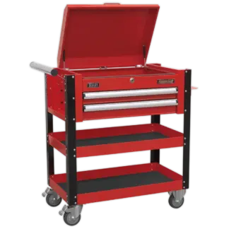 Superline PRO® Heavy-Duty Mobile Tool & Parts Trolley with Lockable Top & 2 Drawers - Red [AP760M]