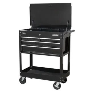 Heavy-Duty Mobile Tool & Parts Trolley with 4 Drawers & Lockable Top - Black [AP850MB]
