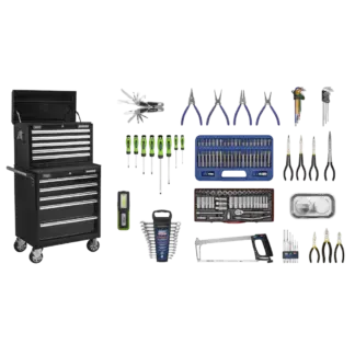 Superline PRO® Topchest & Rollcab Combination 10 Drawer with 148pc Tool Kit - Black [APCOMBOBBTK56]