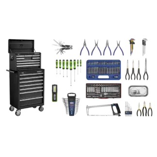 Superline PRO® Topchest & Rollcab Combination 15 Drawer with 148pc Tool Kit - Black [APCOMBOBBTK58]